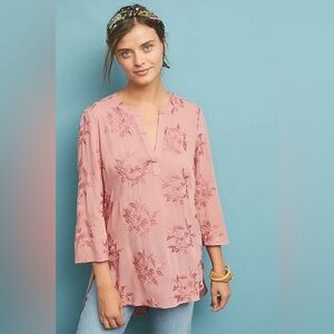 Anthropologie Maeve Kew Embroidered Tunic Rose Color.